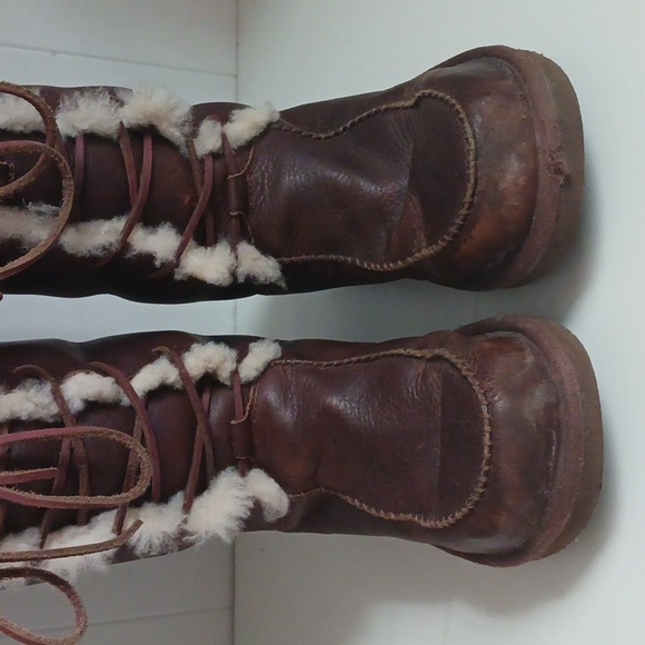 UGG Brown Laced Knee Shearling Lined Boots. - Picture 8 of 10